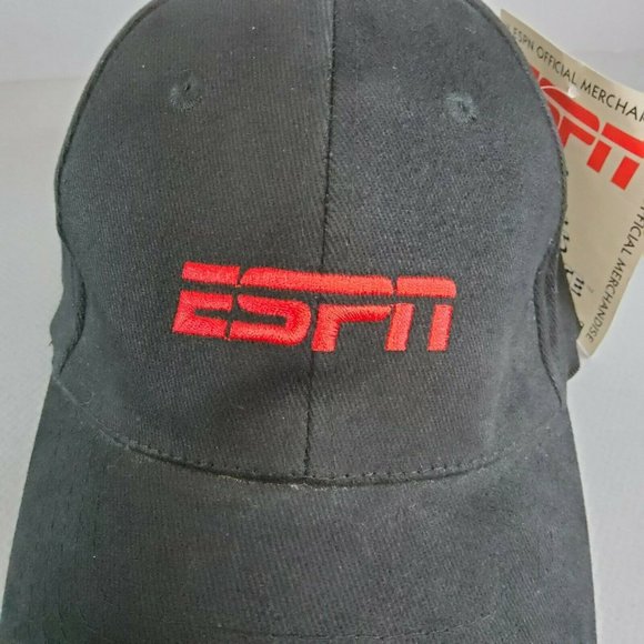 ESPN Logo Black Red Back Baseball Cap Hat NWT One Size Fits Most - Picture 4 of 9